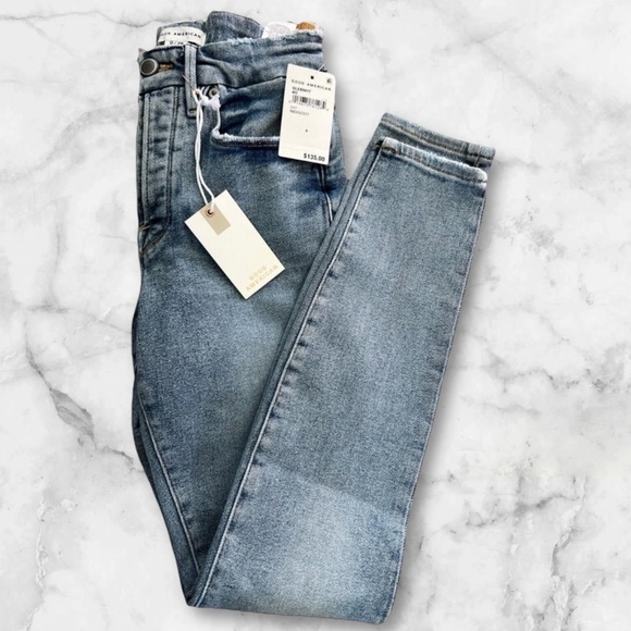 Good American Good Legs Skinny Jeans Indigo Light Wash Button-Fly Size 0 $135 - Picture 1 of 8